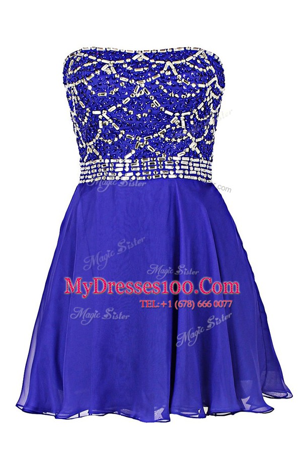 Strapless Sleeveless Zipper Prom Evening Gown Royal Blue Chiffon