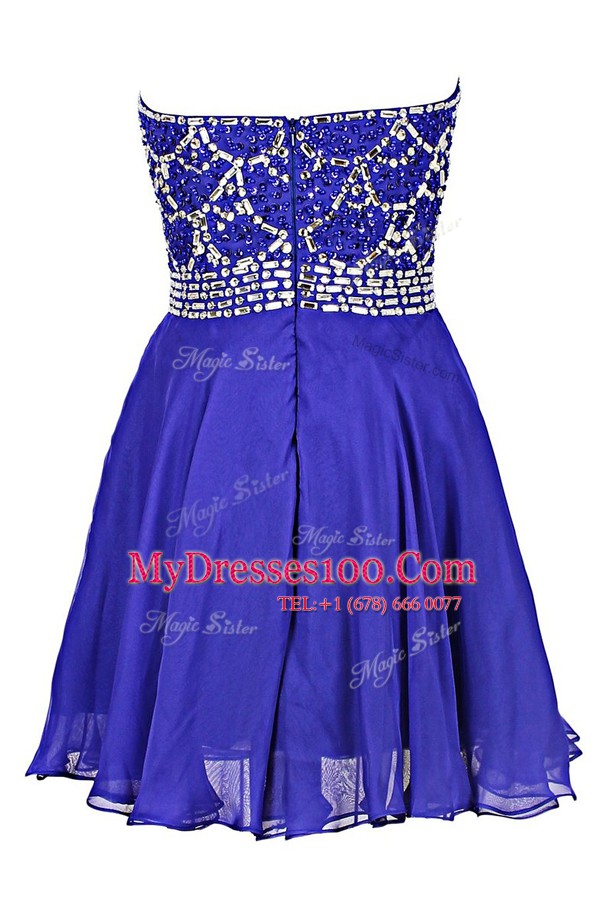 Strapless Sleeveless Zipper Prom Evening Gown Royal Blue Chiffon