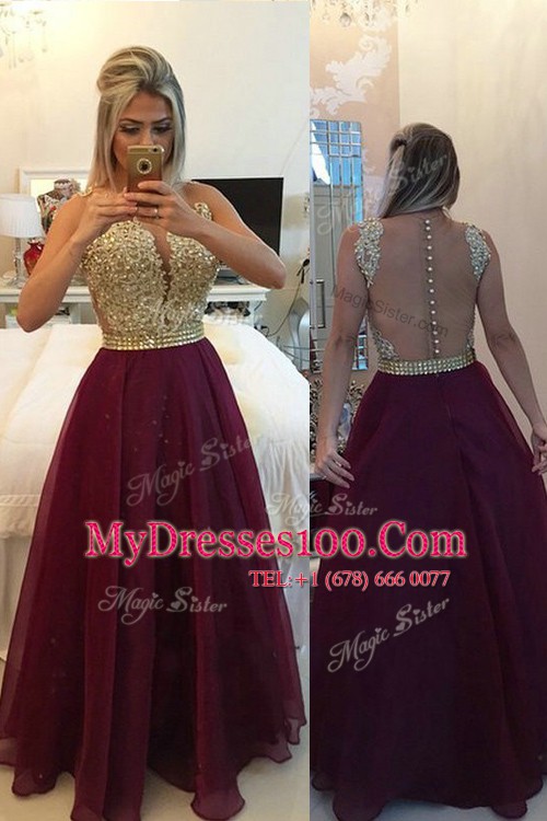 Pretty A-line Sleeveless Burgundy Prom Gown Zipper