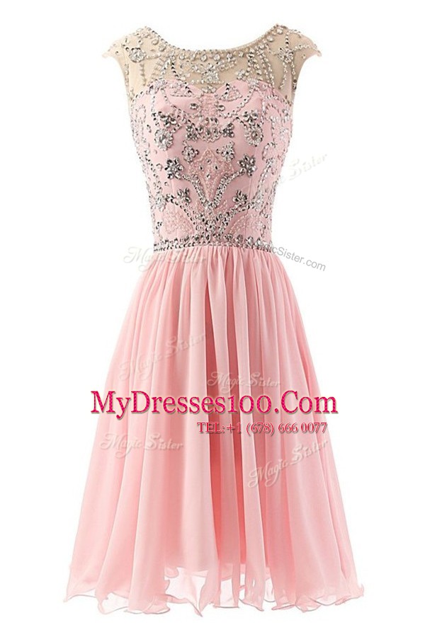 Artistic Scoop Pink Zipper Cocktail Dress Beading Sleeveless Tea Length