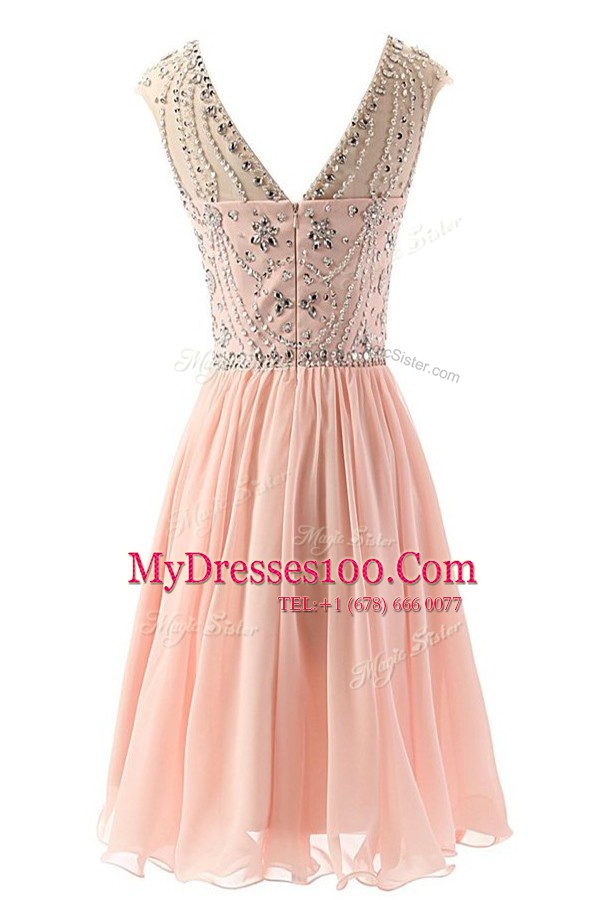 Artistic Scoop Pink Zipper Cocktail Dress Beading Sleeveless Tea Length