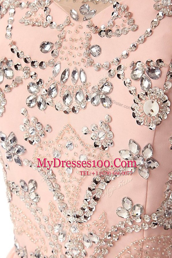 Artistic Scoop Pink Zipper Cocktail Dress Beading Sleeveless Tea Length