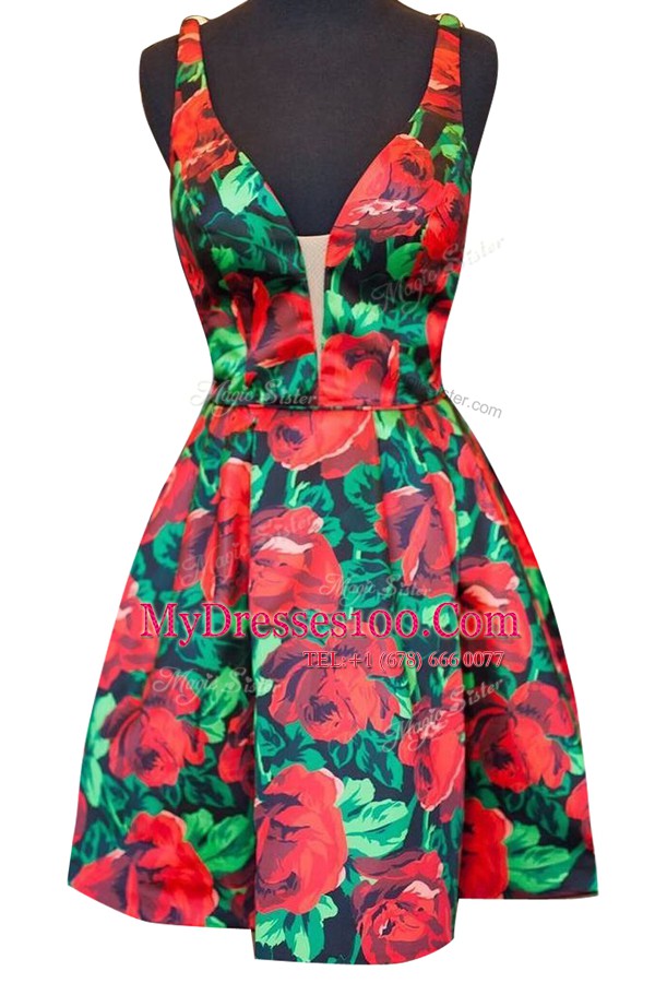 Mini Length Multi-color Cocktail Dress V-neck Sleeveless Zipper