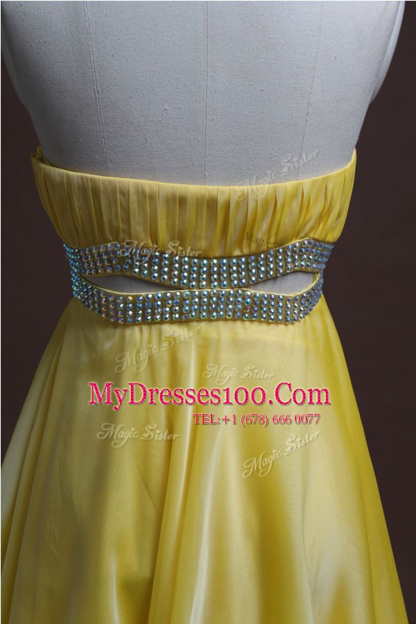 Super Light Yellow Organza Backless Sweetheart Sleeveless Mini Length Cocktail Dresses Beading