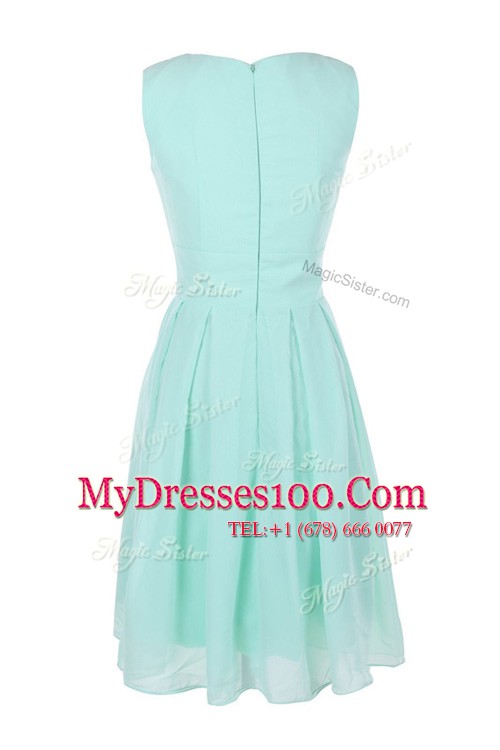 Comfortable Tea Length Zipper Evening Dress Apple Green for Prom and Party with Belt