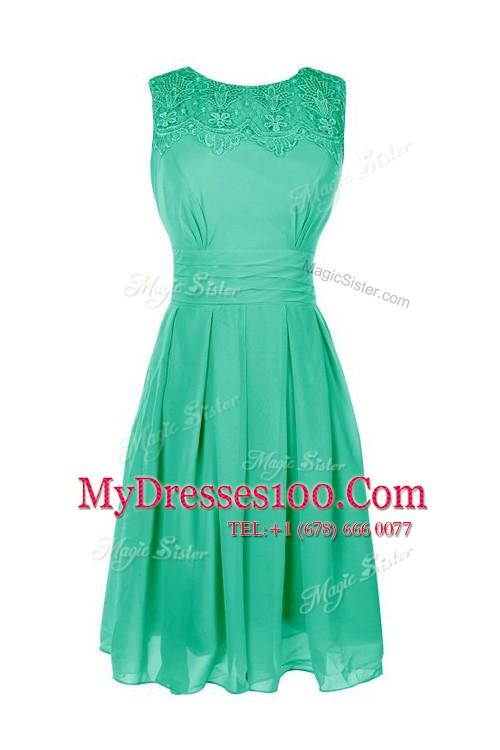 Comfortable Tea Length Zipper Evening Dress Apple Green for Prom and Party with Belt