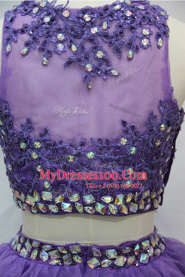 Excellent Scoop Sleeveless Beading and Appliques Side Zipper Cocktail Dress