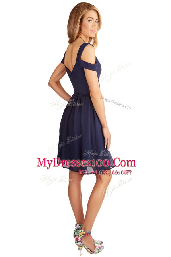 Fine Sleeveless Backless Knee Length Ruching Juniors Party Dress