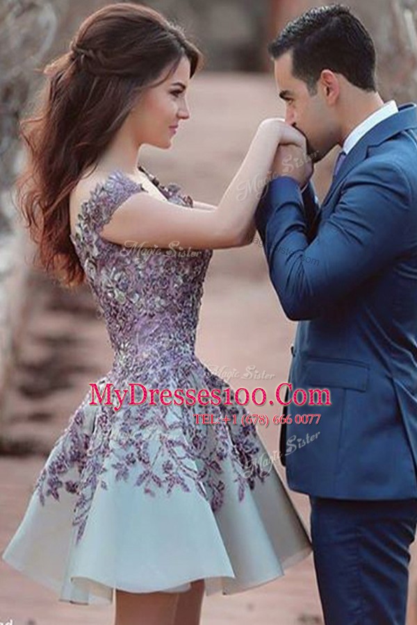 High Quality Scoop Cap Sleeves Zipper Homecoming Dress White Chiffon