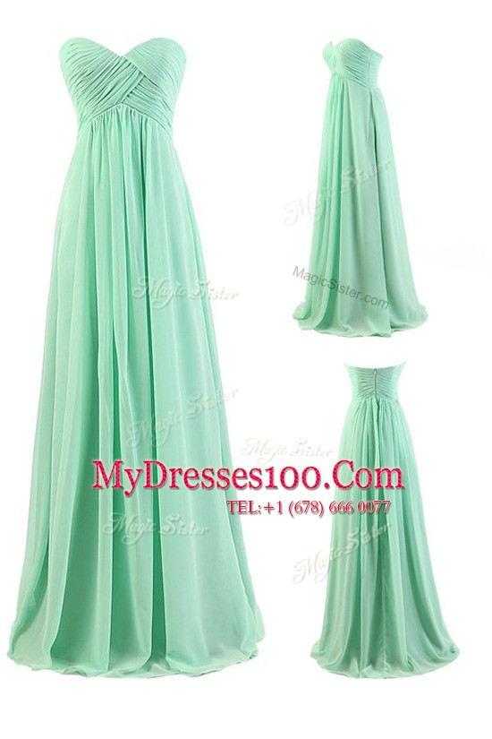Pleated Apple Green Sleeveless Chiffon Zipper Evening Dresses for Prom and Party and Wedding Party