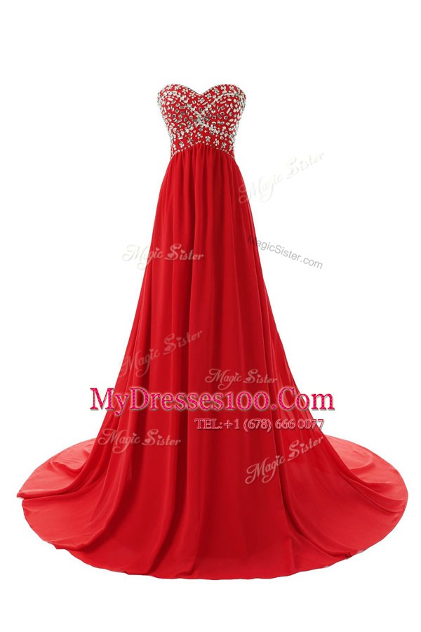 Fashionable Green Sleeveless Chiffon Court Train Zipper Prom Party Dress for Prom and Party and Wedding Party