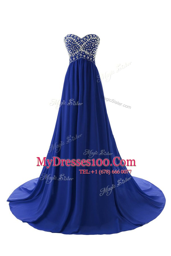 Fashionable Green Sleeveless Chiffon Court Train Zipper Prom Party Dress for Prom and Party and Wedding Party