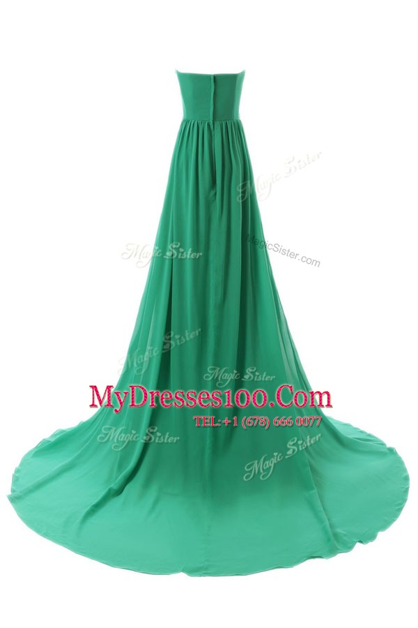 Fashionable Green Sleeveless Chiffon Court Train Zipper Prom Party Dress for Prom and Party and Wedding Party