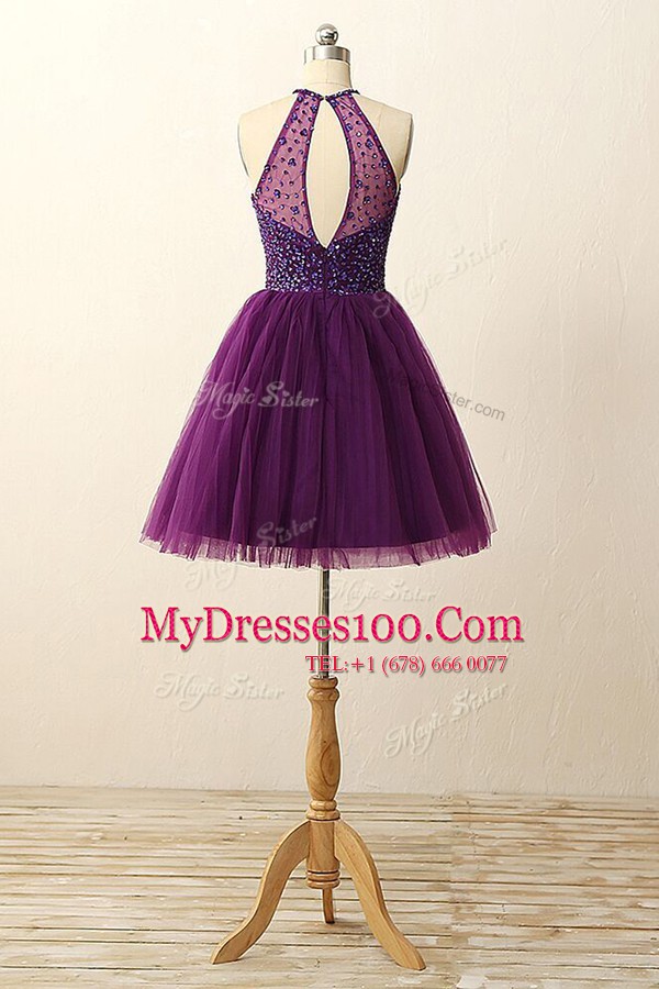 Scoop Purple Sleeveless Sequins Mini Length Womens Evening Dresses