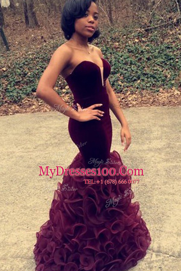 Deluxe Mermaid Sleeveless Ruffles Zipper Prom Dress