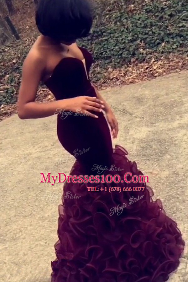 Deluxe Mermaid Sleeveless Ruffles Zipper Prom Dress