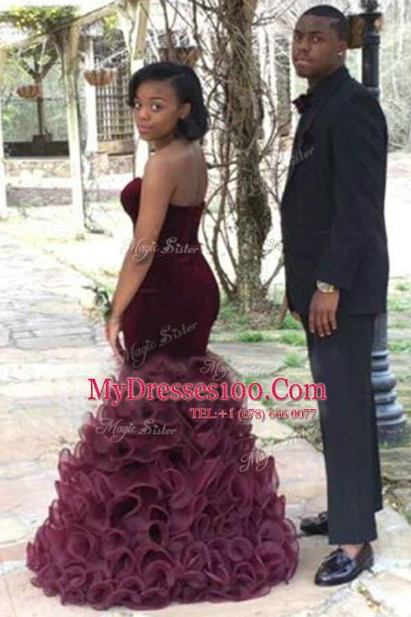 Deluxe Mermaid Sleeveless Ruffles Zipper Prom Dress