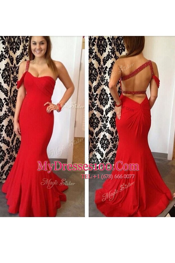 Mermaid One Shoulder Sleeveless Beading Criss Cross Homecoming Dress