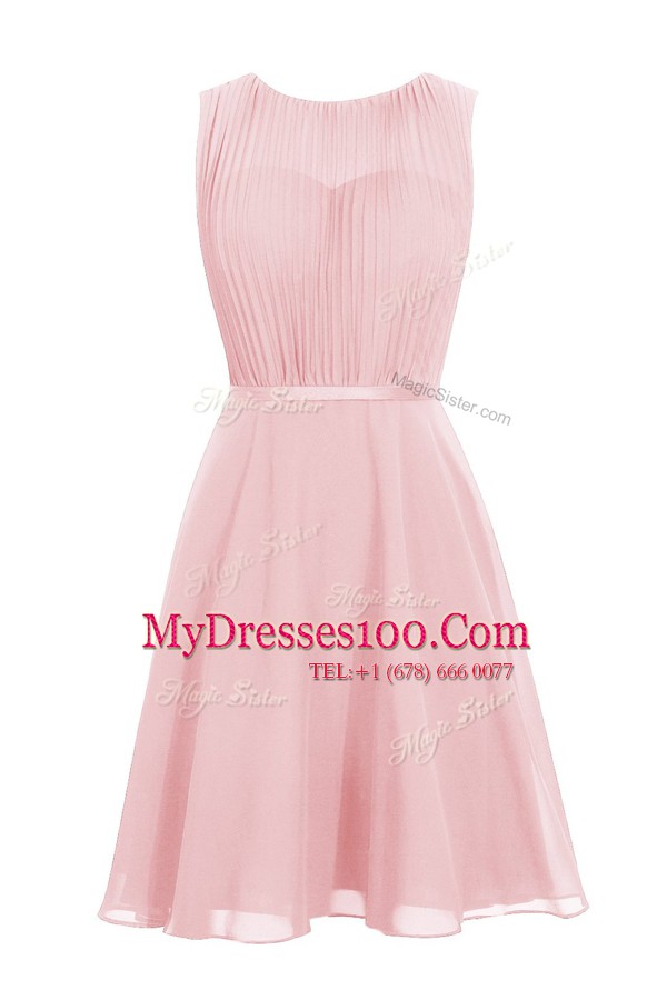 Fantastic Scoop Knee Length Zipper Baby Pink for Prom and Party with Ruching