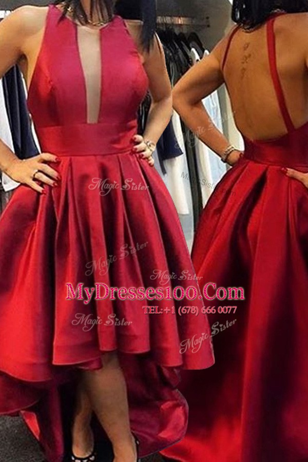 Fine Scoop Sleeveless Zipper Asymmetrical Pleated Cocktail Dress