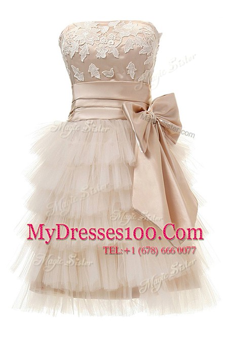 Custom Fit Strapless Sleeveless Satin and Tulle Evening Party Dresses Appliques Zipper