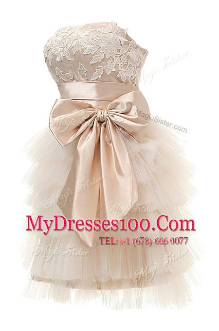 Custom Fit Strapless Sleeveless Satin and Tulle Evening Party Dresses Appliques Zipper