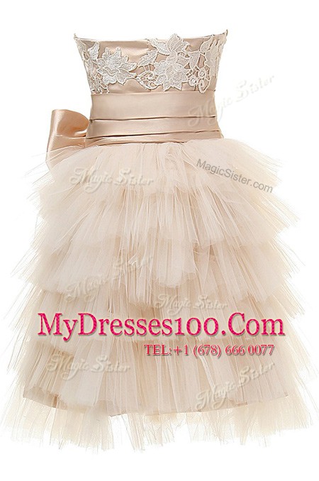 Custom Fit Strapless Sleeveless Satin and Tulle Evening Party Dresses Appliques Zipper