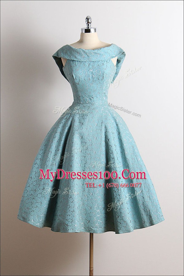 Fashion Scoop Lace Sleeveless Knee Length Going Out Dresses and Ruching
