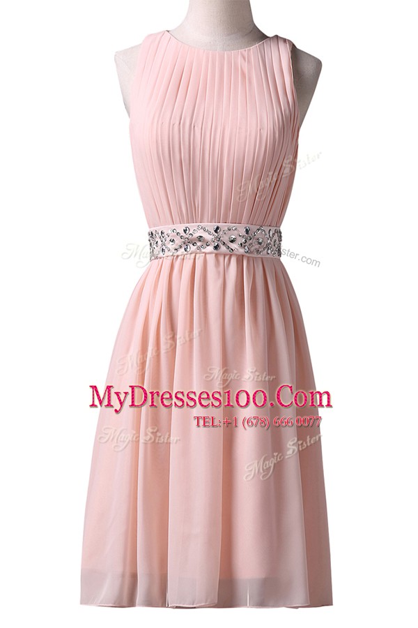 Artistic Scoop Pink Sleeveless Chiffon Lace Up Evening Dresses for Prom and Party