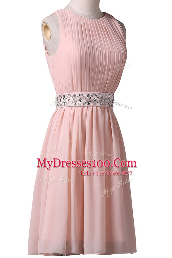 Artistic Scoop Pink Sleeveless Chiffon Lace Up Evening Dresses for Prom and Party