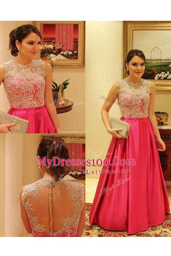 Scoop Satin Sleeveless Floor Length Homecoming Party Dress and Lace
