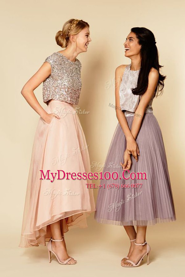 Fine Pink Scoop Zipper Sequins Evening Dresses Sleeveless