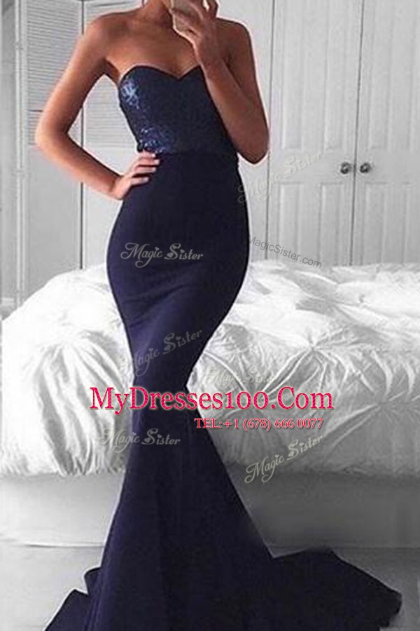 Most Popular Mermaid Sweetheart Sleeveless Elastic Woven Satin Evening Dresses Sequins Sweep Train Zipper