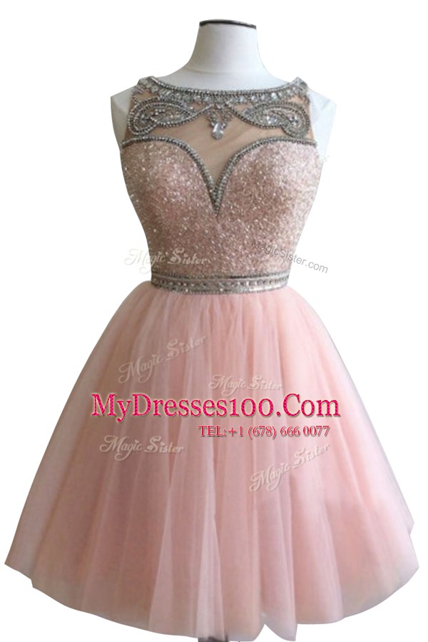 Unique Beading Juniors Party Dress Pink Side Zipper Sleeveless Mini Length