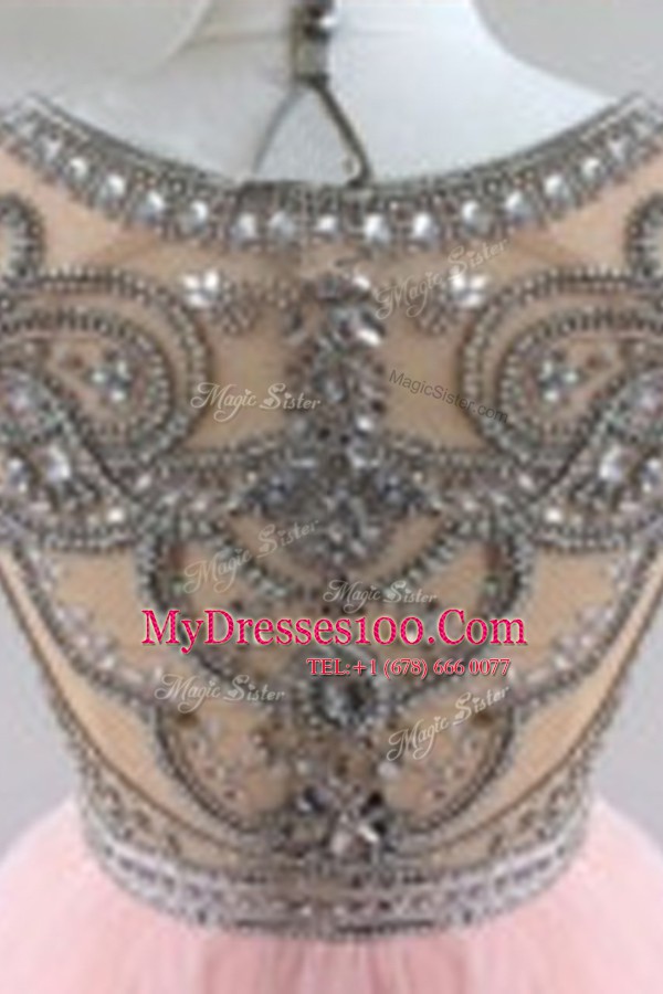 Unique Beading Juniors Party Dress Pink Side Zipper Sleeveless Mini Length