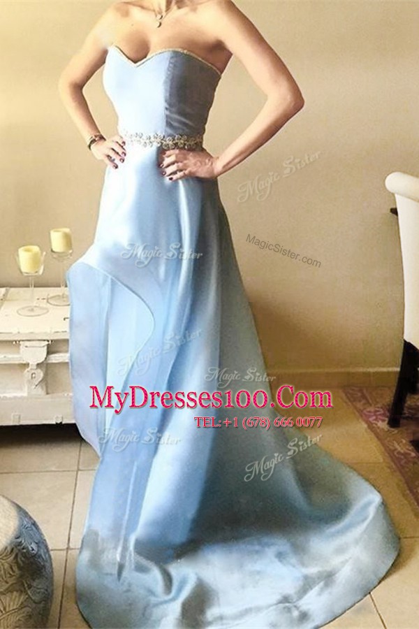 Vintage Sleeveless Organza Asymmetrical Zipper Evening Party Dresses in Light Blue with Beading