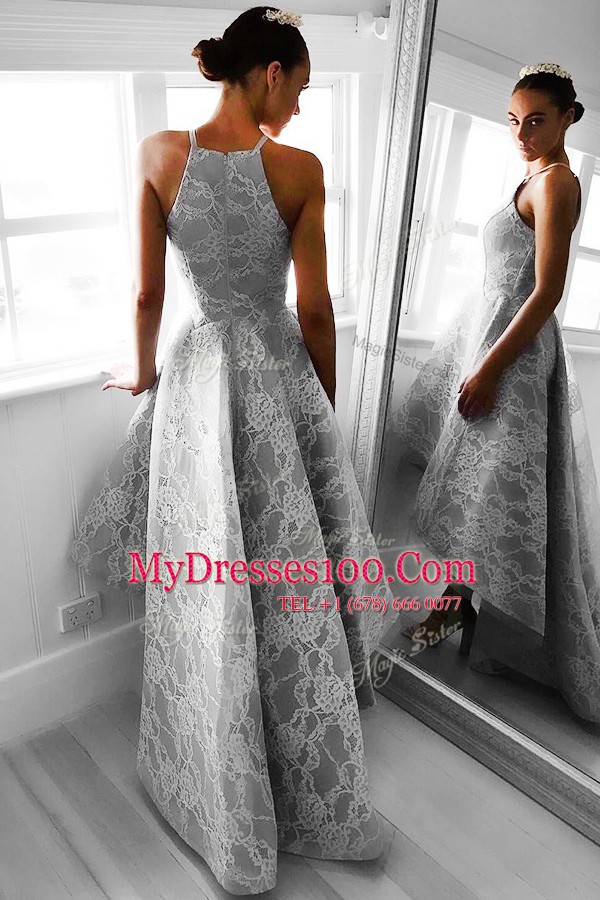 Grey A-line Satin Square Sleeveless Appliques High Low Zipper Cocktail Dresses