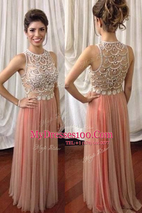 Spectacular A-line Homecoming Dress Pink Scoop Tulle Sleeveless Floor Length Zipper