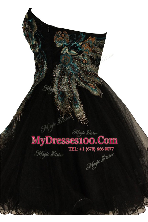 Customized Sleeveless Tulle Knee Length Side Zipper Custom Made in Black with Embroidery