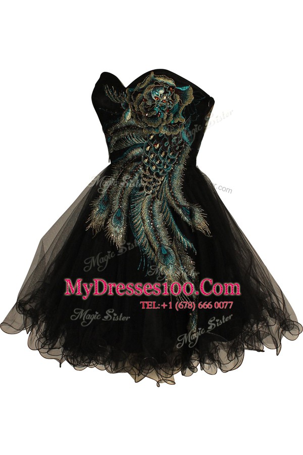 Customized Sleeveless Tulle Knee Length Side Zipper Custom Made in Black with Embroidery