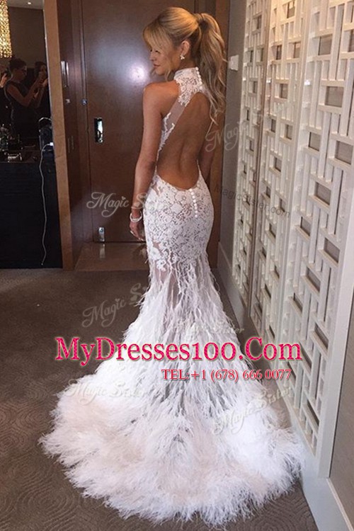 Empire Sleeveless White Homecoming Dress Court Train Backless