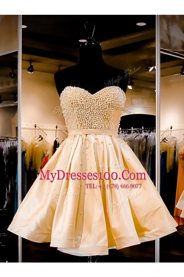 Vintage Beading Party Dress for Girls Champagne Lace Up Sleeveless Knee Length