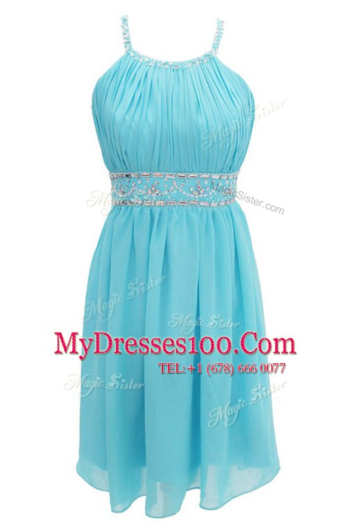 Simple Aqua Blue Teens Party Dress Prom and For with Beading Halter Top Sleeveless Criss Cross
