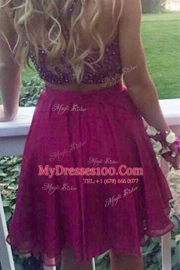 Stunning Halter Top Sleeveless Chiffon Evening Dress Beading Criss Cross