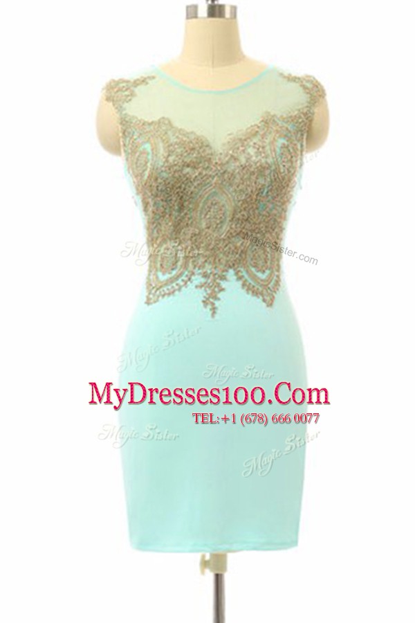 Fashionable Turquoise Column/Sheath Chiffon Bateau Sleeveless Lace Mini Length Side Zipper
