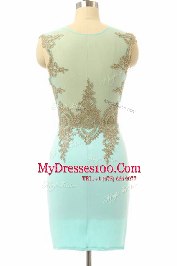 Fashionable Turquoise Column/Sheath Chiffon Bateau Sleeveless Lace Mini Length Side Zipper