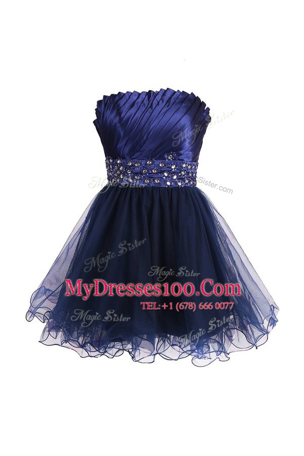 Super Sleeveless Zipper Knee Length Beading and Sashes ribbons Prom Dresses