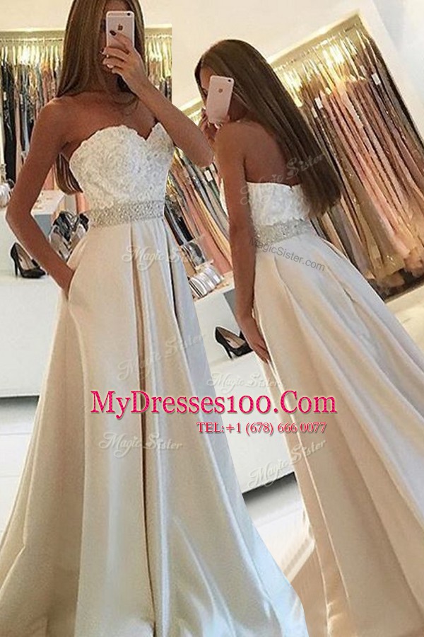 Best Selling Floor Length Zipper Formal Dresses White for Prom and Party with Beading and Lace