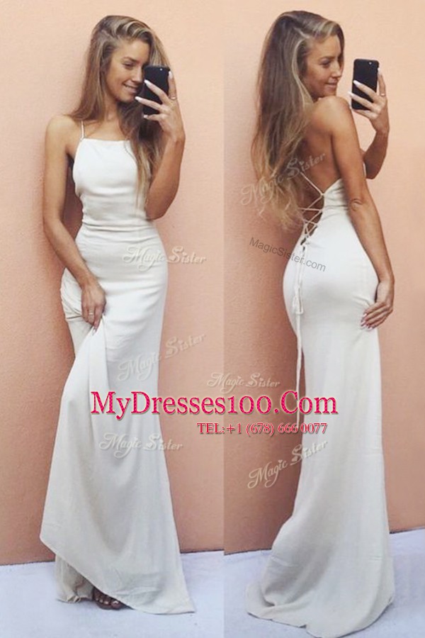 Perfect Sweep Train Ball Gowns White Spaghetti Straps Chiffon Sleeveless With Train Lace Up