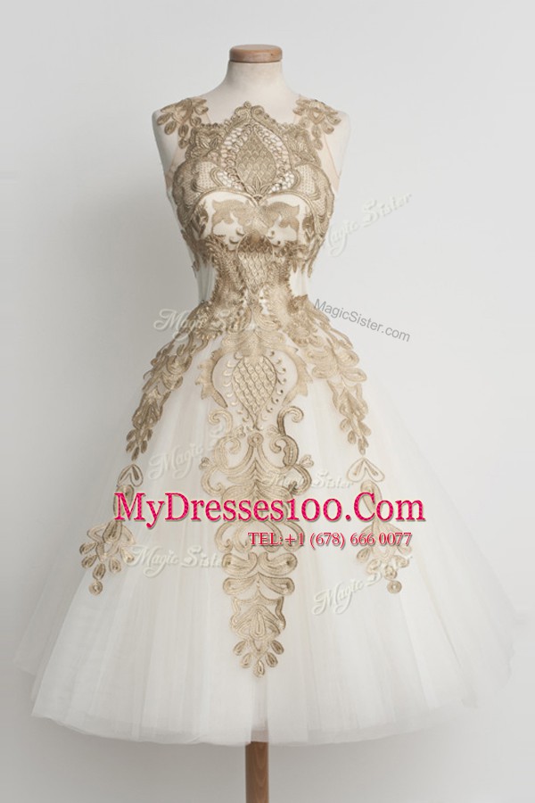 Lovely Champagne High-neck Neckline Lace Cocktail Dress Sleeveless Zipper